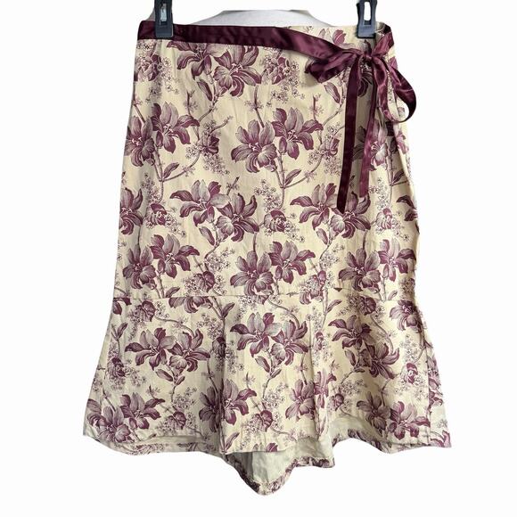 Elevenses Anthropologie Skirt Aline Floral Side Tie Cream Sz 8 Whimsical Whimsy - Picture 1 of 5